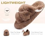 COFACE Women's Fluff Slippers Open Toe Fuzzy Faux Fur Slide Slippers Ladies Comfort House Slippers Fashion Furry Shearling Platform Slippers with Arch Support Indoor Outdoor Sole, Brown Size 8