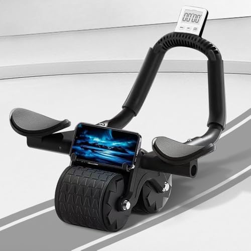 2024 New Ab Roller Wheel with Timer & Knee Mat,Automatic Rebound Abdominal Wheel with Elbow Support Ab Workout Equipment for Strengthening Core Muscles Abs Exercise Roller for Women Men (Black)