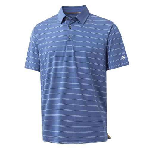 M MAELREG Stripe Golf Shirts for Men Active Soft Breathable Moisture Wicking Collared Mens Polo Shirts Short Sleeve