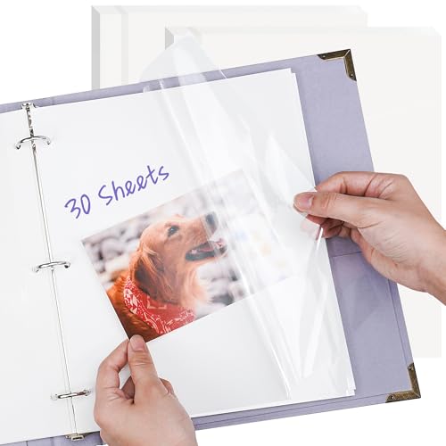 Remowith Photo Album Refill Pages for 3 Ring Binder, 60 Pages 9 x 11 Inch Self Adhesive Photo Album Scrapbook Refill Pages Fit 2x3 4x6 5x7 8x10 Photos Stamps Recipe Cards