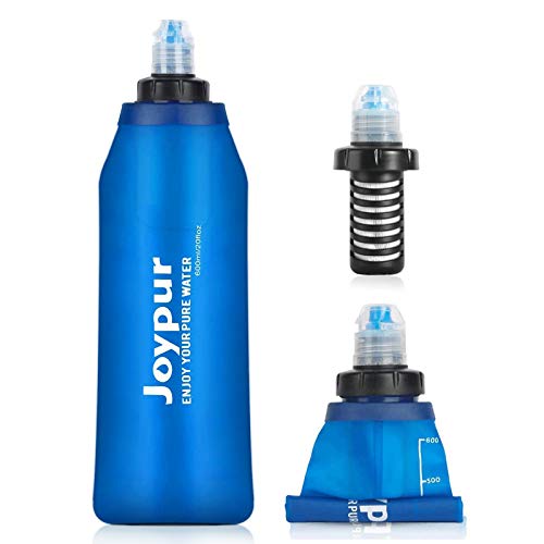 Joypur Foldable Squeeze Filtered Water Bottle - BPA Free Reusable 600-1000ml Lightweight Leak-Proof Silicone Water Bottle - Designed for Outdoor Hiking, Camping, Gym and Backpacking