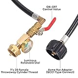 Feirenql New Updated with Pressure Gauge 36" Propane Refill Adapter Hose,350PSI High Pressure Camping Grill(QCC/Type1 Inlet) 1LB Propane Gas Tank Adapter Connector with ON-Off Control Valve