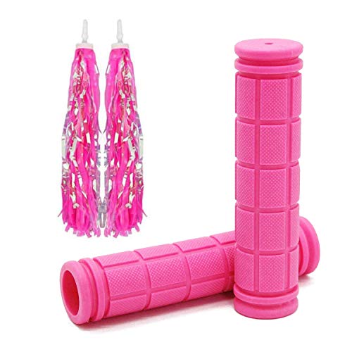 Bike Handlebar Grips with Tassel Streamers, Non-Slip Soft Rubber Bike Handle Grips for Kids and Girls Boys, Mountain Bike MTB BMX Scooter Cruiser Bicycle Repair Replacement Parts