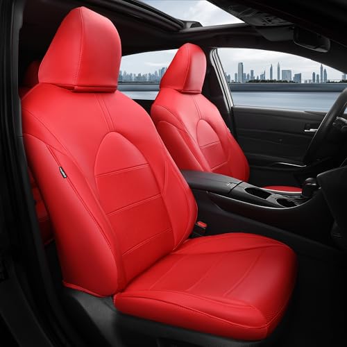 FEINEPRO for Toyota Camry Seat Covers XLE XSE V6 2018 2019 2020 2021 2022 2023 2024 - Waterproof Breathable Leather Seat Covers for Cars, Custom Fit Car Seat Covers Full Set, Red Not for Hybrid