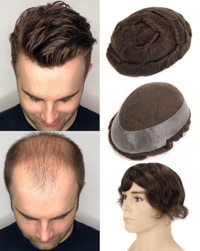 BEEOS Lace Toupee Hair for Men, 8x10 Inch Australia Mens Toupee with Thin Skin Around Base Mens Hair Piece, 130% Density Invisible Hairline Men's Wig #4 Brown
