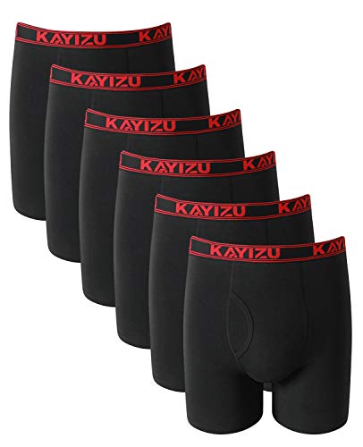 KAYIZU Brand Men's Underwear Ultimate Soft Cotton Boxer Brief (6-Pack) Black/Red Waistband XX-Large…