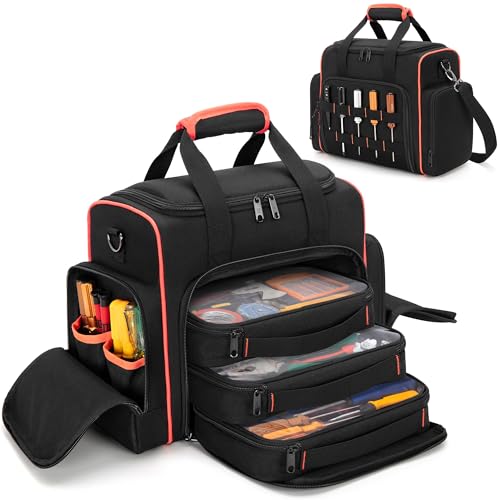 Marscamd Tool Bag with 3 Removable Cases, 2 Layers Tool Tote for Hand Tools, Black