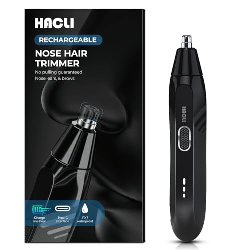 HACLI Nose Hair Trimmer for Men Women - Electric Nose Hair Clipper with Replaceable Stainless Steel Blade, Powerful 8000RPM Motor, Wet/Dry Use, Travel Lock, Portable Design USB Rechargeable