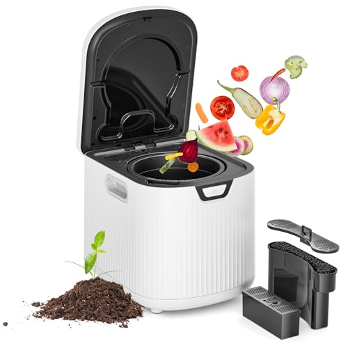 Electric Composter for Kitchen,Ouaken 3L Indoor Kitchen Waste Compost Machine Countertop Smart Composting Bin,Compact Food Recycler for Home with Low Noise,Odorless,Auto-Clean,LED Display