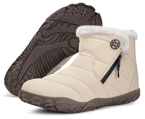 Hsyooes Snow Boots for Men Women Barefoot Winter Shoes Comfortable Warm Ankle Booties Fur Lined Outdoor Sneakers Wide Width,41 Beige
