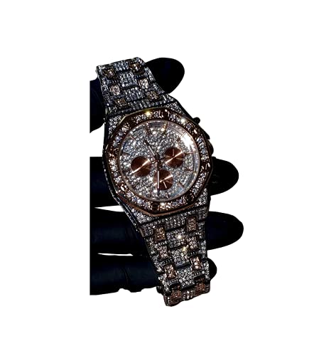 Men's Womens Hexagonal 2 Tone Gold Dial Wrist Band Luxury Diamond Watch Iced Bracelet Baguette Round Dial Hip Hop Rapper Choice Watch, Iced-Out Watch Oblong Wristwatch Crystal Quartz Bust Down Watch
