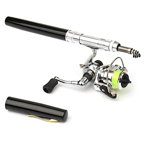 Doorslay Pen Fishing Rod Kit Mini Fishing Pole Pocket Pen Rod Set Fishing Rod Pen Portable Telescopic Fishing Rod with Spinning Reel Fishing Rod Reel Combo for Travel Saltwater Freshwater Sea