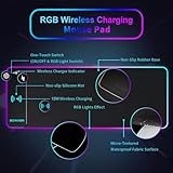 Schkner RGB Gaming Mouse Pad with Wireless Charging 15W, Large Desk Mat 800x300x4mm, 10 Light Modes Keyboard Pad with Non-Slip Rubber Base, Waterproof Mousepad for Gaming PC MacBook Laptop