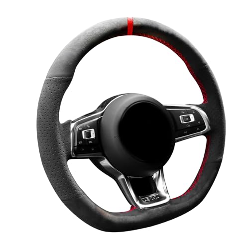 Alfanxi Hand Stitch for Alcantara Steering Wheel Cover Compatible with Volkswagen Golf GTI Golf R MK7 Polo GTI Scirocco (Red Stripe)