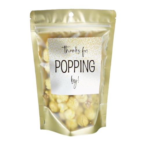 Puremigo 50 Pack Luxury Popcorn Bags Baby Shower, Popcorn Bags, Stand up Zip Pouches Treat Bags, Thanks for Popping by (Gold)
