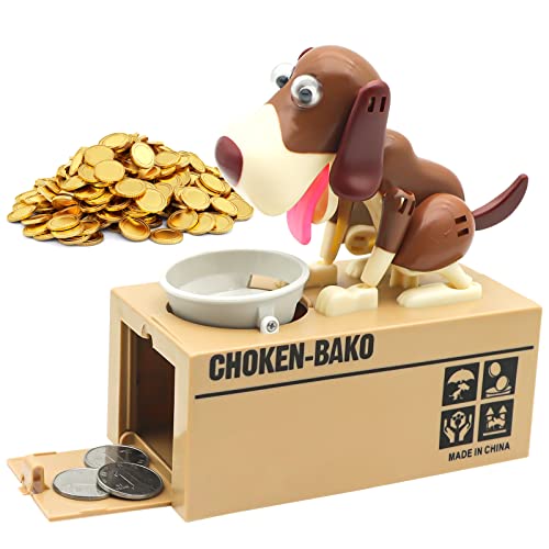 Hungry Dog Piggy Bank, Cute Dogs Steals Coins Like Magic Coin Munching Toy Money Box Birthday Gift for Kids