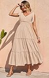 PRETTYGARDEN Women's Cross Neck Summer Sleeveless Tiered Maxi Dress Beach Tie Strap Smocked Long Dresses Pleated Sundress (Apricot,Small)