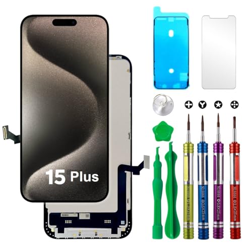 Ace Tech Cellular LCD Screen Replacement for iPhone 15 Plus (A2847, A3093, A3096, A3094) 6.7 inch Touch Screen Display Digitizer Frame Full Assembly W/Complete Repair Kit