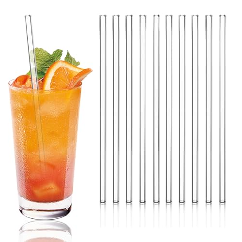 MICALOR 10 Pack Reusable Glass Straws, 8mm Clear Drinking Straws Straight Glass Straws, Smoothie Straw Cocktail Straws, For Tea Juice Milkshakes Coffee, Dishwasher Safe