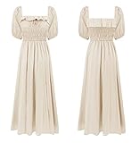 R.Vivimos Women Summer Half Sleeve Cotton Ruffled Vintage Elegant Backless A Line Flowy Long Dresses (Large, Beige-1)