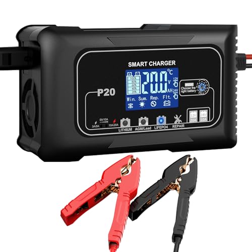 20-Amp Smart Battery Charger,12V/20A and 24V/10A.Lithium,Lifepo4,Lead-Acid(AGM/Gel/SLA..) Car Battery Charger,Trickle Charger, Maintainer/Pulse Repair Charger,for Car,Boat,Motorcycle, Lawn Mower