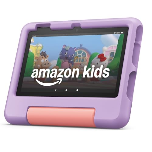 Amazon Fire 7 Kids tablet (newest model) ages 3-7. Top-selling 7" kids tablet on Amazon. Includes ad-free and exclusive content, easy parental controls, 10-hr battery, 16 GB, Purple