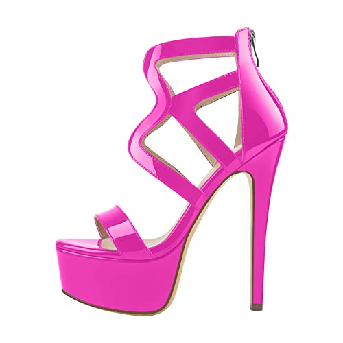 richealnini Women's Sexy Platform Stiletto High Heel Ankle Strap Wrap Strappy Sandals with Back Zipper Crisscross Open Peep Toe Slim Super High Heeled Party Pumps Shoes Matte Zipper Size 13