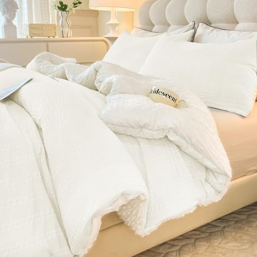 tohrisa Boho Comforter Set Twin Size Striped Pleats Bohemian Seersucker Bedding Set All Season Soft Cozy 2 Pieces Quilt with 1 Pillowcase(68"X90" White)