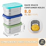 Tanjiae Small Stainless Steel Snack Containers for Kids | Easy Open Leak Proof Food Containers with Silicone Lids - Perfect Metal Toddler Lunch Box for Daycare and School (8oz)