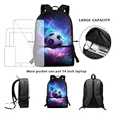 Poceacles 3Pcs Backpack Set Animal Kids Schoolbag Sets With Lunch Bag Pencil Bag Cute Students Bookbags Girls Boys Lightweight Knapsack, Luminous Lightning Soccer