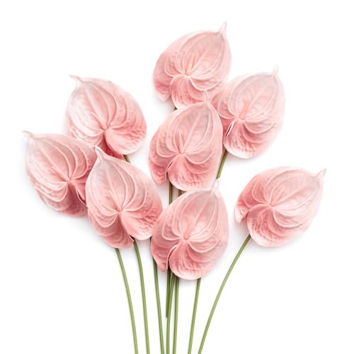 Ling's Moment Artificial Anthurium Plants, 8pcs Shabby Blush Silk Filler Flower, Pink Faux Greenery Stems for DIY Wedding Bouquets Centerpieces Arrangements Bridal Shower Party Home Decorations