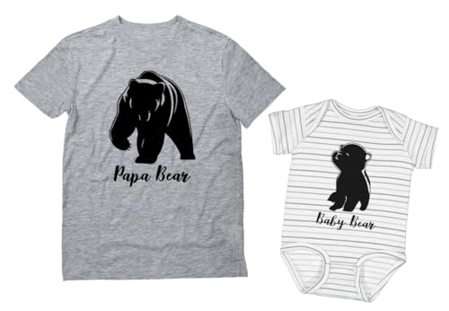 Tstars Dad and Baby Matching Outfit Set - Father's Day Papa Bear Shirt and Infant Bodysuit - Gift from Son Daughter Dad Gray Large/Baby gray/white 12M (6-12M)