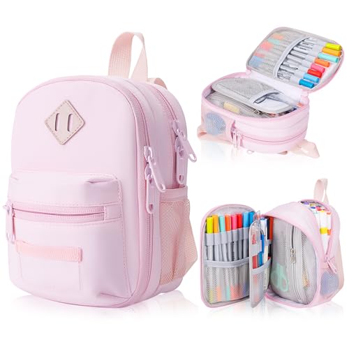 crawing Large Capacity Pencil Case, Mini Backpack Pencil Case, Storage High Capacity Bag Pouch Holder Marker Pen Organizer, for Student, Teen Girls, Adults (Pink)