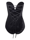 Choies Women's Black Bandeau Plunge Lace up Back Velvet Bodysuit M