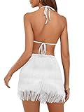 LYANER Women's Sexy Fringe Halter Waist Tie Back Sleeveless Romper Jumpsuit Playsuits Pure White X-Small