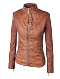 MBJ WJC877 Womens Panelled Faux Leather Moto Jacket S CAMEL