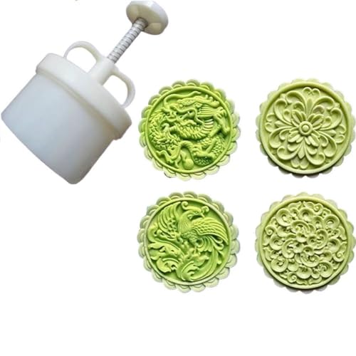 Mooncake Mold 200g- Cookie Stamps Plastic Hand Press Dragon Phoenix Shape Kitchen Gadgets DIY Baking Pastry Tool 3.3in (dragon phoenix)