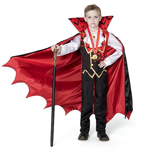 Spooktacular Creations Child Vampire Costume for Boy, Scary Halloween Red Vampire Costume for Kids Dress Up-M(8-10yr)