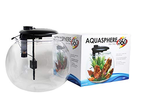 Penn-Plax AquaSphere 360 Large Bowl-Shaped Aquarium for Freshwater and Saltwater Setups – Fully Integrated Filtration System and LED Light Display - Durable Polycarbonate – 14 Gallons