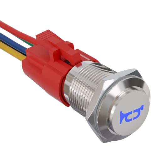 APIELE 16mm 12V Momentary Speaker Horn Push Button Toggle Switch 0.63" Mounting Hole 1NO 1NC with Pre-Wiring Socket for Car Auto Motor (Blue/Silver Shell)
