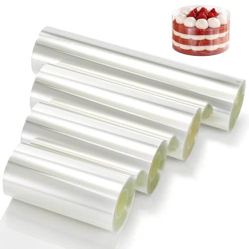 YOUEON Cake Collars Acetate Roll 4/4.7/6/8 x 394 Inch, Clear Cake Acetate Sheets & Strips for Chocolate, Mousse, Baking, Transparent Surrounding Edge Wraping Decorating, Shaker Cards
