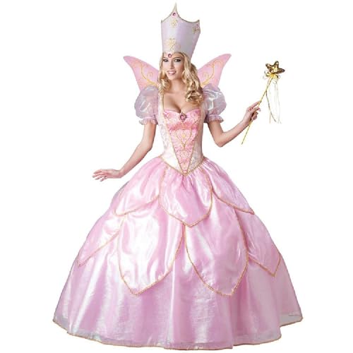 Quenny Halloween Pink Fairy Godmother Princess Dress Flower Fairy Cosplay Costume Stage Performance Adult(Pink,L(bust92cm))