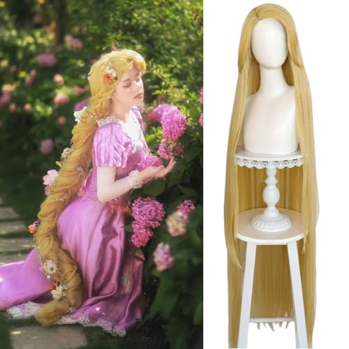 JoneTing 150cm/ 59 Inch Long Blonde Wig for Adult【+Hair Cap】 Super Long Straight Blonde Wig for Women Princess Wig Synthetic Blond Wig for Halloween Peluca Verde for Christmas Party