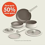 bella 8 Piece Cookware Set, Fits-anywhere™ Kitchenware w EverGood™ Ceramic Nonstick Coating​, Removable Handles, Dishwasher & Oven Safe, All Stovetops Compatible, Glass Lids w Silicone Rims, Oatmilk