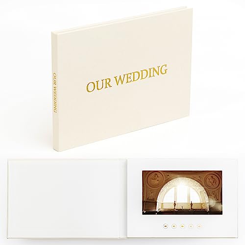 The Motion Books (OUR WEDDING - GOLD FOIL) | Luxury Linen Bound Wedding Video Book | Gold foil stamping | Up to 3 hours of video, 7” IPS Display, 4GB of memory & Rechargeable Battery