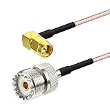 SUPERBAT SO239 to SMA Cable UHF Female SO-239 to SMA Male Right Angle Cable 12" for RF Applications/CB Radio/Handheld Radio Antenna/Walkie Talkie etc Pack of 2