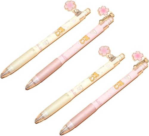 4Pcs Pink Kawaii Sakura Mechanical Pencil, Press Pen Writing Supplies, Practical 2B Cartoon Bear Automatic Pencils for Writing Supplies School Office (0.5/0.7mm)