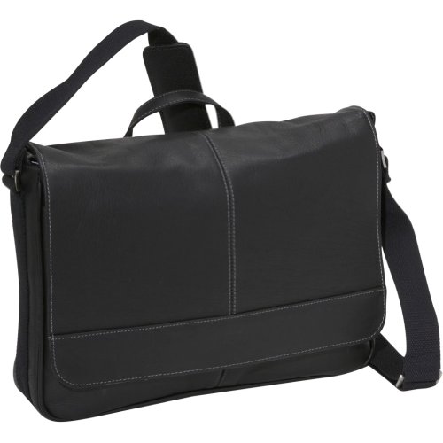 Kenneth Cole REACTION Risky Business Messenger Full-Grain Colombian Leather Crossbody Laptop Case & Tablet Day Bag, Black
