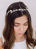 SWEETV Handmade Wedding Headband Flower-Leaf Bridal Headpieces for Wedding Hair Accessories Brides Hair Pieces Gold