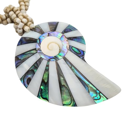 Swimmi Iridescent Paua Abalone Shell Necklaces for Women, Handcrafted Mother of Pearl Necklace, Handmade Beaded Seashell Abalone Necklace Jewelry EA209